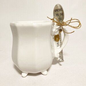 Mud Pie "Dressed To The Tea" Tea Mug and Spoon Set NWT
